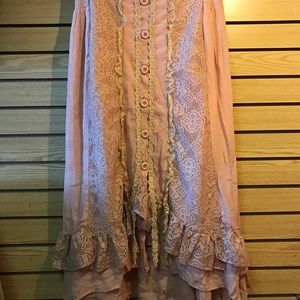 Western Chic Peach Lace n Ruffle Maxi Skirt